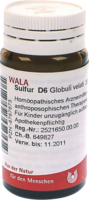 SULFUR D 6 Globuli - 20g