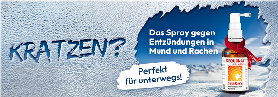 DEQUONAL Spray gegen Halskratzen und Entzündungen im Mund- und Rachenraum Banner