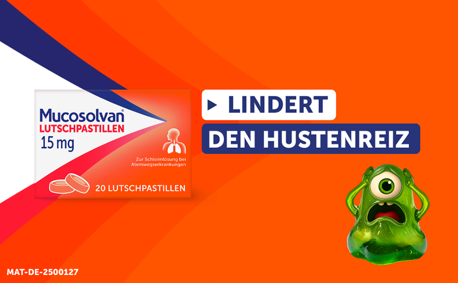 Mucosolvan Lutschpastillen. Lindert den Hustenreiz.