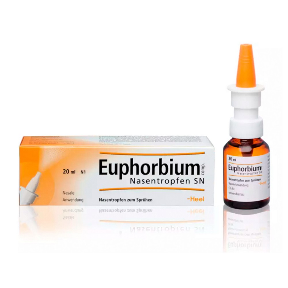 Produktabbildung von Euphorbium® comp. Nasentropfen SN auf weißem Hintergrund.