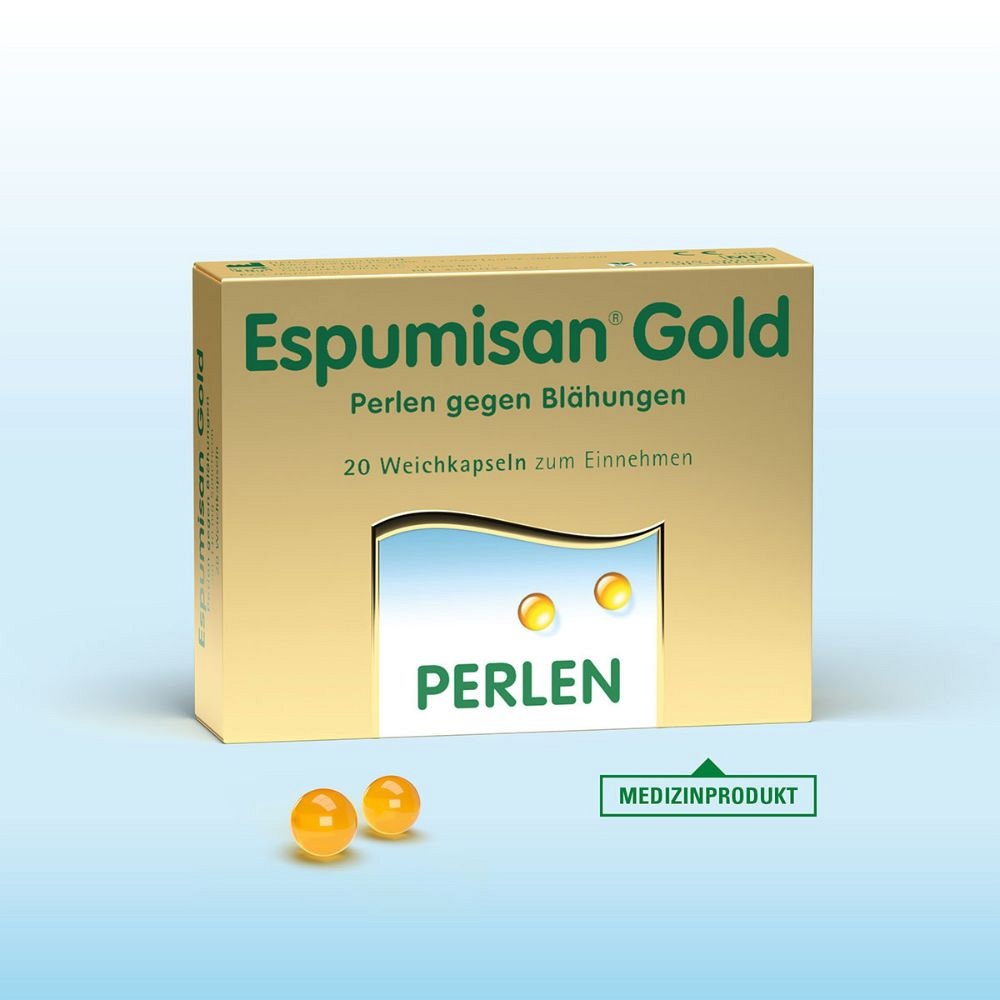 ESPUMISAN Gold Perlen gegen Blähungen - 20Stk - Blähungen & Völlegefühl