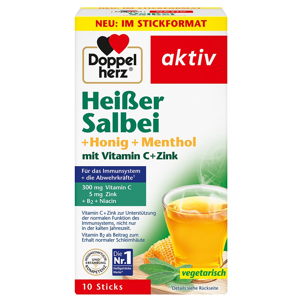 DOPPELHERZ heißer Salbei+Honig+Menthol Granulat - 10Stk - Immunsystem & Zellschutz