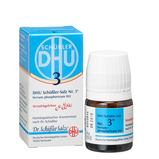 BIOCHEMIE DHU 3 Ferrum phosphoricum D 12 Globuli - 10g - DHU Schüßler Salz Nr.3