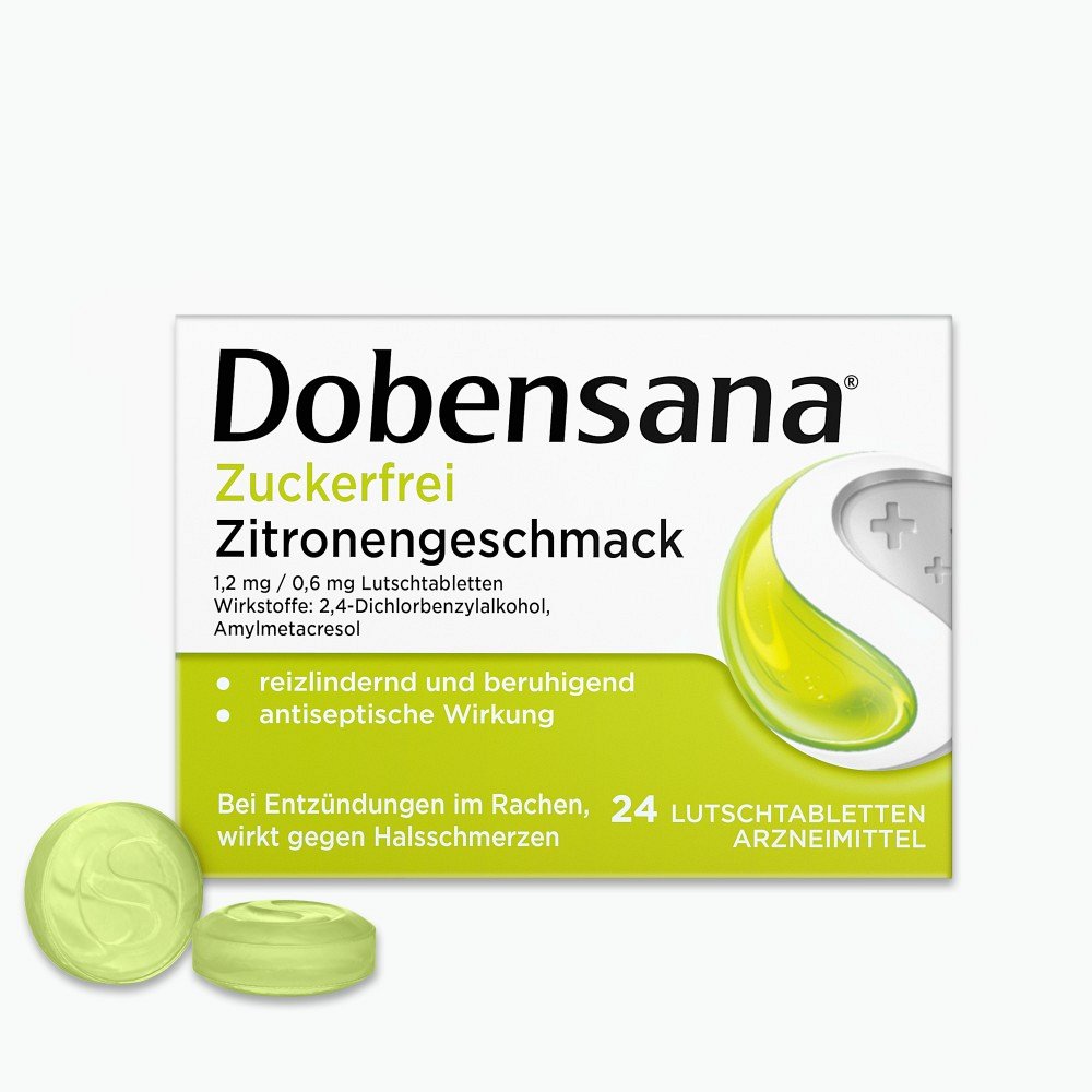 DOBENSANA zuckerfrei Zitronengesc.1,2mg/0,6mg Lut. - 24Stk - Halsschmerzen