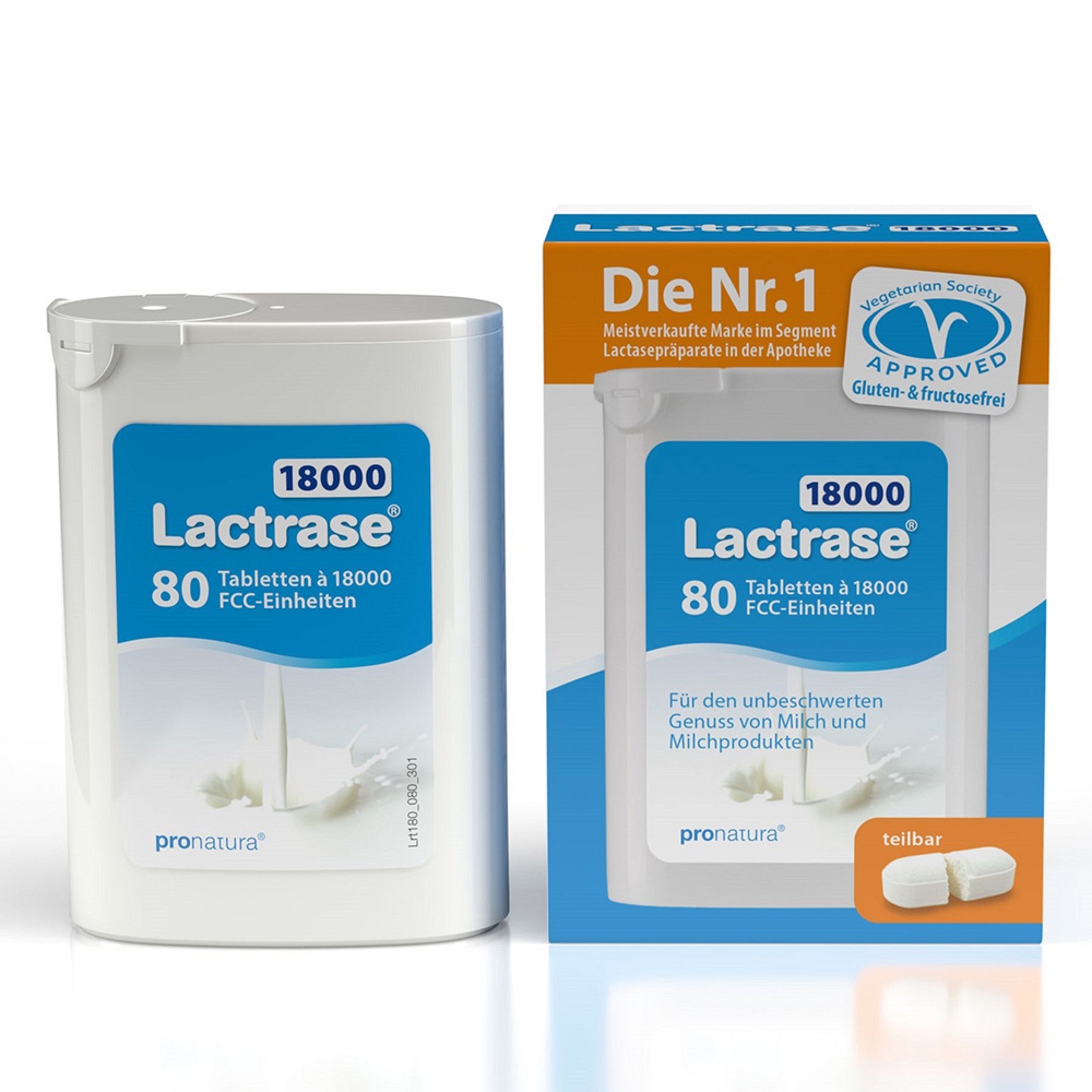 LACTRASE 18.000 FCC Tabletten teilbar im Spender - 80Stk - Verdauungsenzyme