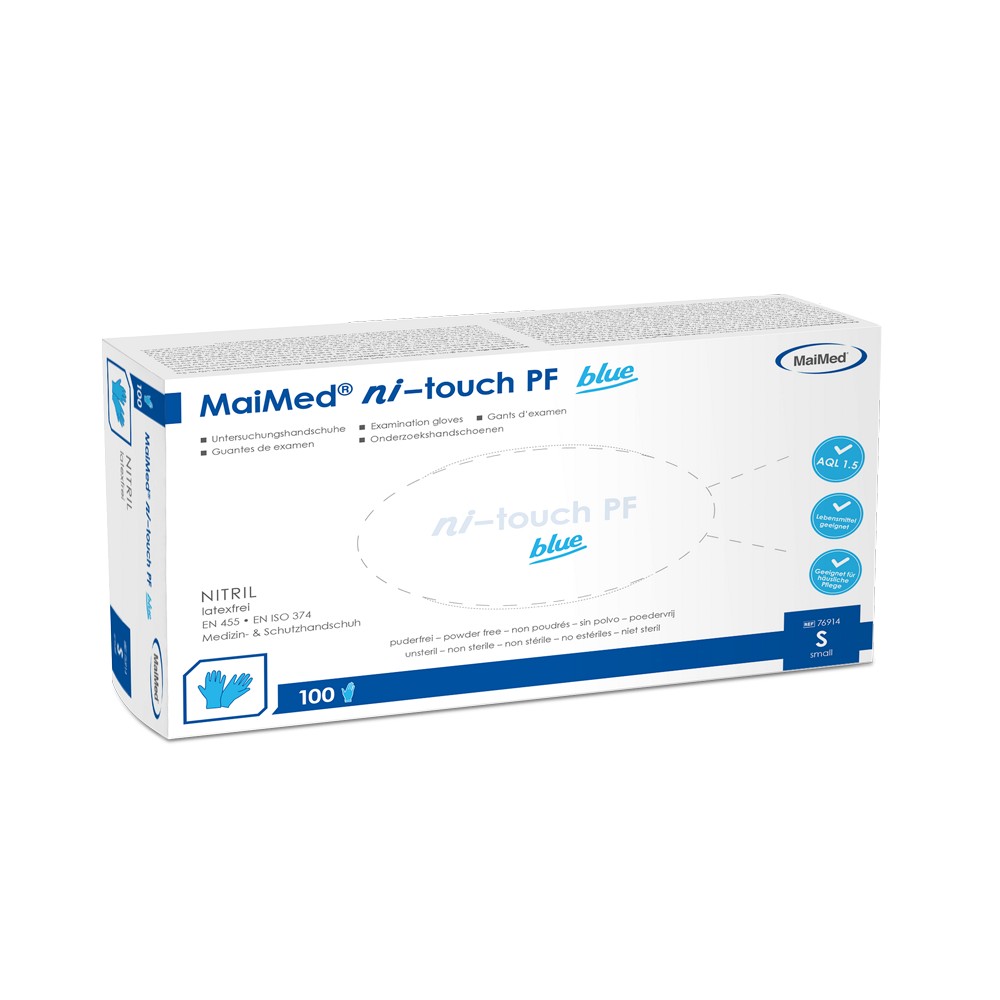 MYCLEAN ni-touch blue PF Handsch.Nitril unst.Gr.S - 100Stk