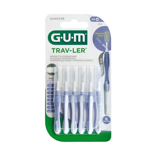 GUM TRAV-LER 0,6mm Kerze hellblau Interdentalbür. - 6Stk - GUM