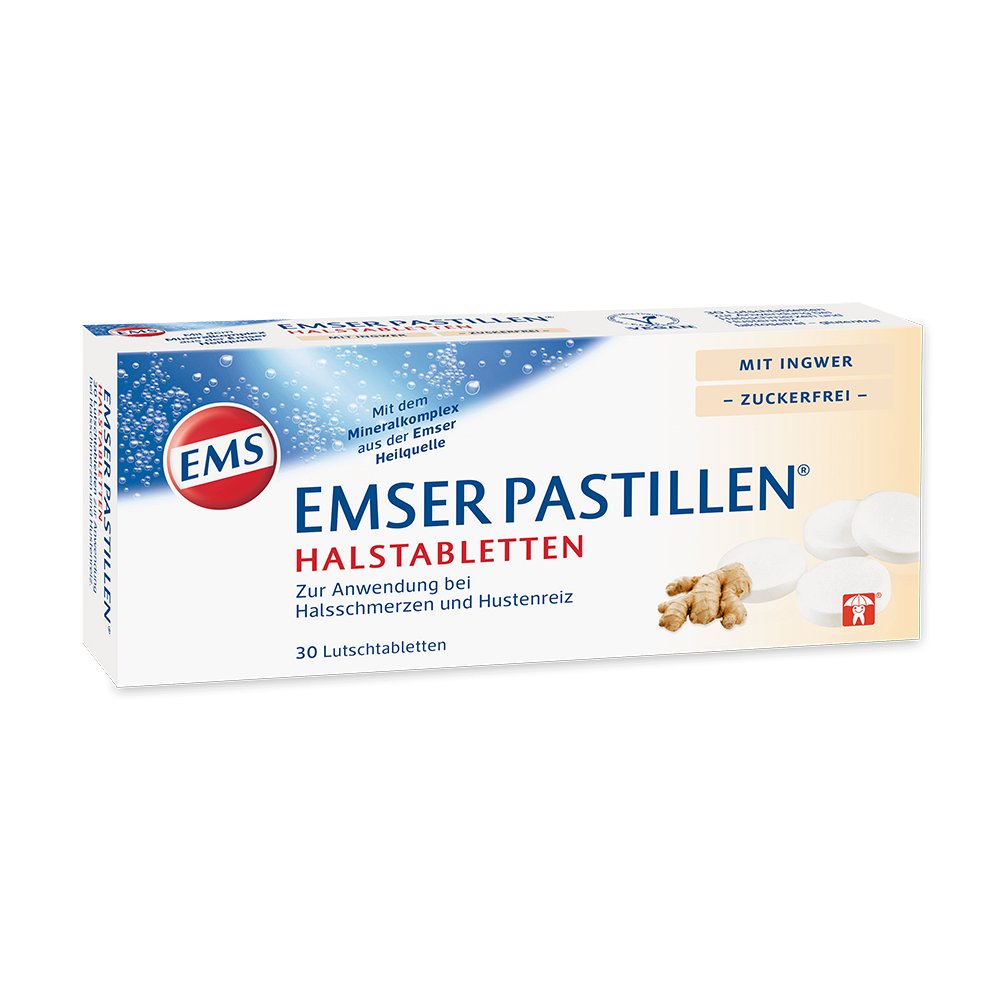 EMSER Pastillen Halstabletten m.Ingwer zuckerfrei - 30Stk - Abwehr, Husten & Halsschmerzen