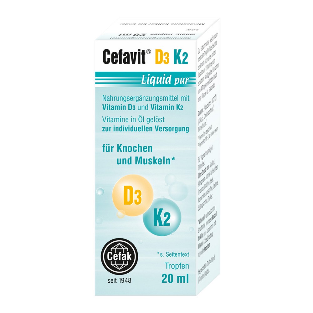 CEFAVIT D3 K2 Liquid pur Tropfen zum Einnehmen - 20ml - Vitamin D3 K2