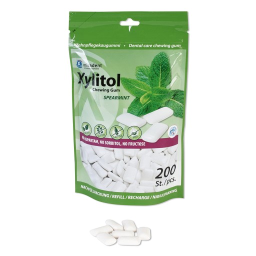 MIRADENT Xylitol Chewing Gum Spearmint Ref. - 200Stk - Zahn- & Mundpflege
