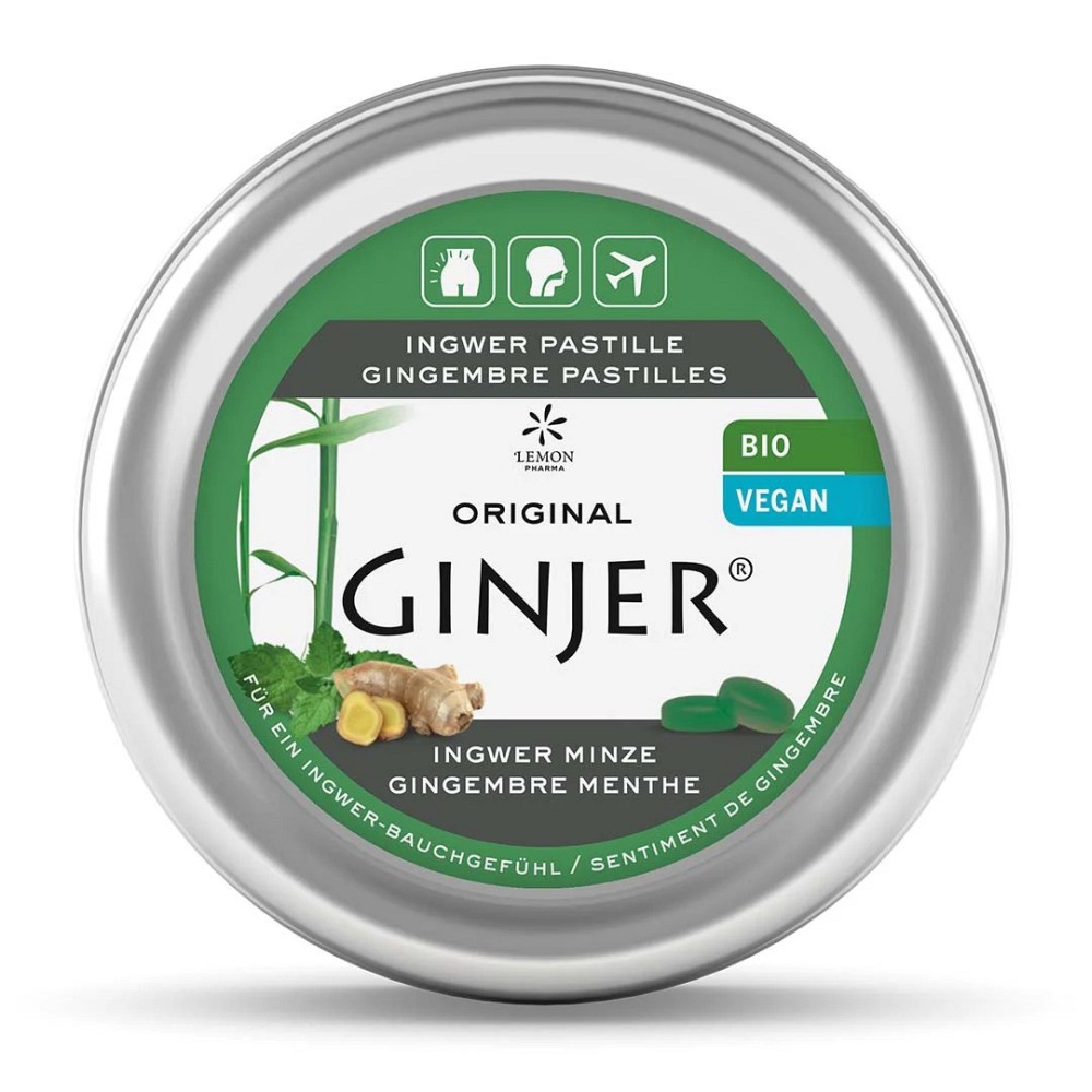 INGWER GINJER Pastillen Bio Minze - 40g - Ingwer Ginjer Original - Die Kraft der Knolle