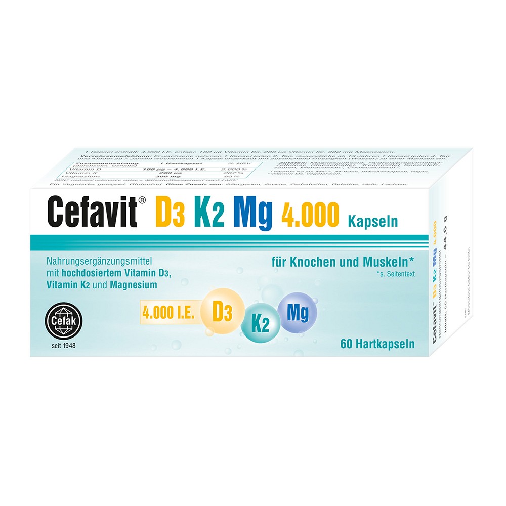 CEFAVIT D3 K2 Mg 4.000 I.E. Hartkapseln - 60Stk - Vitamin D3 K2