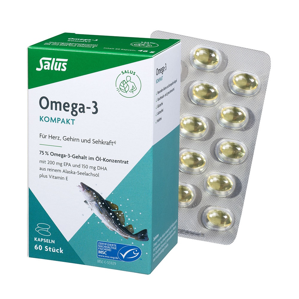 OMEGA-3 KOMPAKT aus reinem Alaska-Seelachsöl Salus - 60Stk