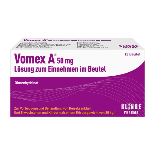 VOMEX A 50 mg Lsg.z.Einnehmen im Beutel - 12Stk - Für den Flug