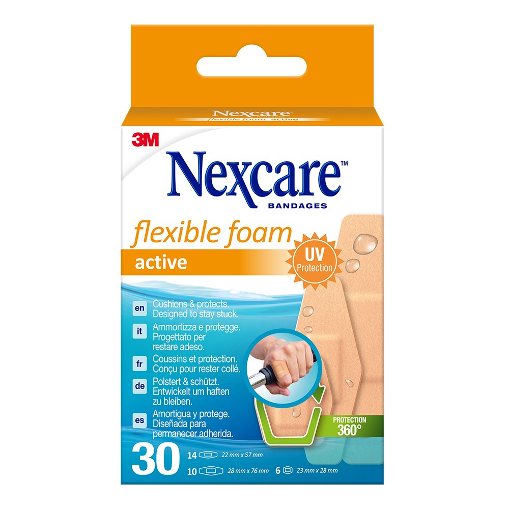 NEXCARE flexible foam active Strips 3 Größen - 30Stk