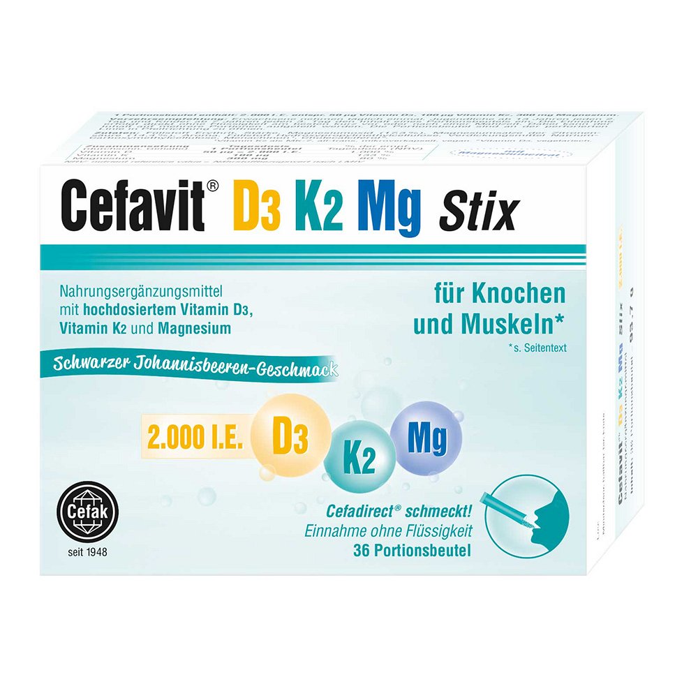 CEFAVIT D3 K2 Mg 2.000 I.E. Stix Granulat - 36Stk - Vitamin D3 K2