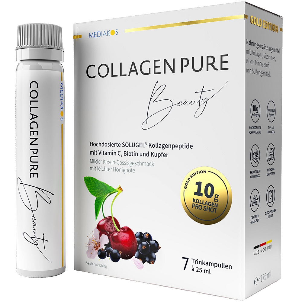 COLLAGEN PURE Beauty 10g Kollagen hochdos.Gold TRA - 7X25ml - Für Haut, Haare & Knochen