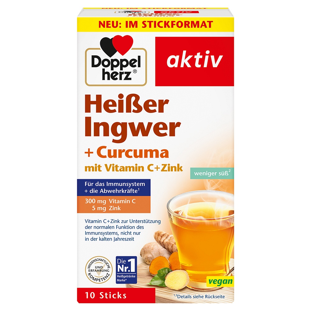 DOPPELHERZ heißer Ingwer+Curcuma Beutel - 10Stk - Immunsystem & Zellschutz