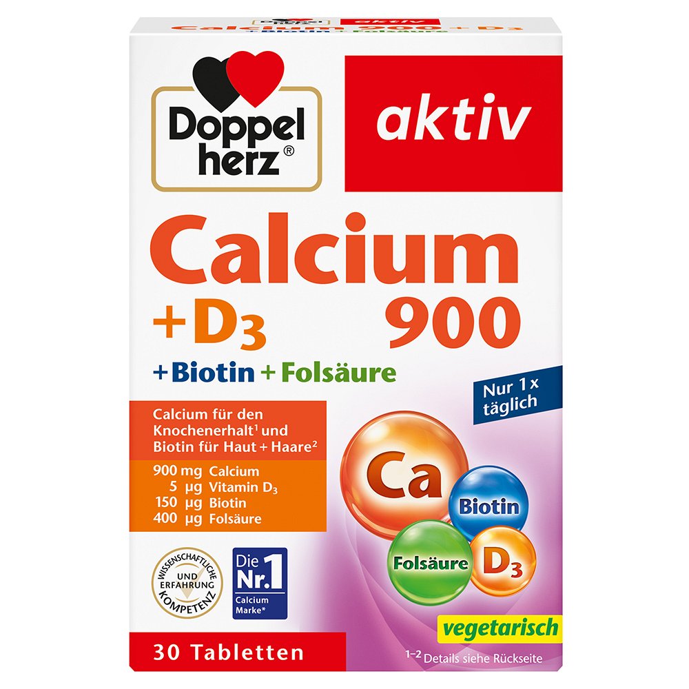 DOPPELHERZ Calcium 900+D3 Tabletten - 30Stk - Haut, Haare & Nägel