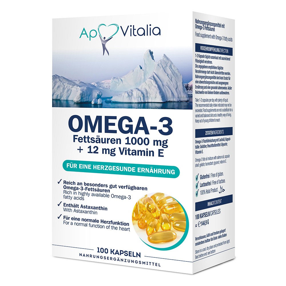 APOVITALIA Omega-3 Fettsäuren 1000mg+12mg Vit.E - 100Stk