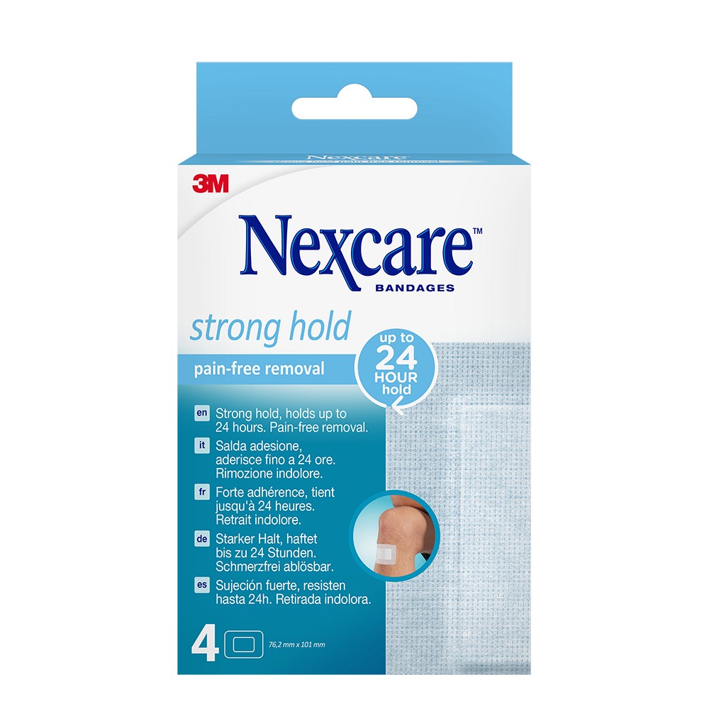NEXCARE Strong Hold Pad Pain fr.rem.P.S.76,2x101mm - 4Stk