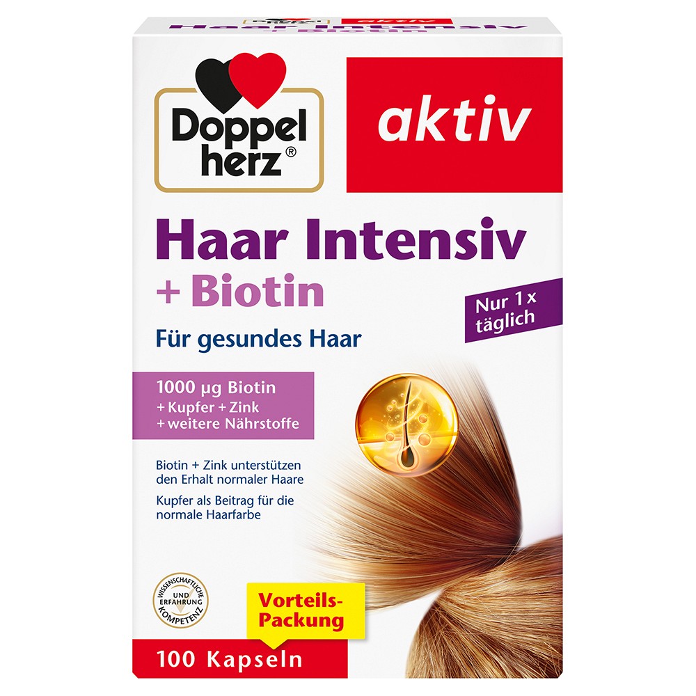 DOPPELHERZ Haar Intensiv+Biotin Kapseln - 100Stk - Haut, Haare & Nägel