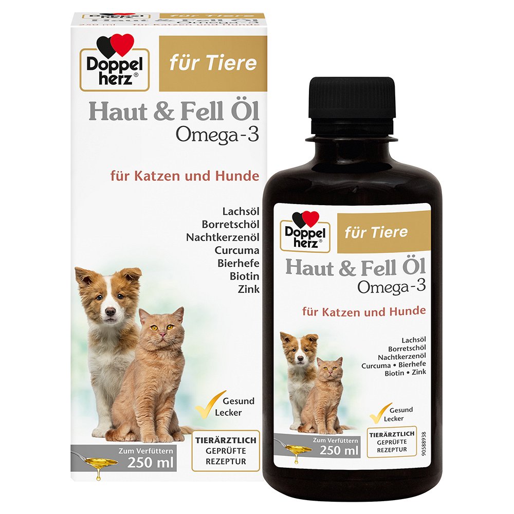 DOPPELHERZ für Tiere Haut&Fell Öl f.Hunde/Katzen - 250ml - für Tiere