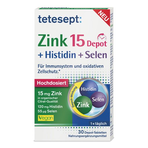 TETESEPT Zink 15 Depot+Histidin+Selen Filmtabl. - 30Stk - Selen & Zink