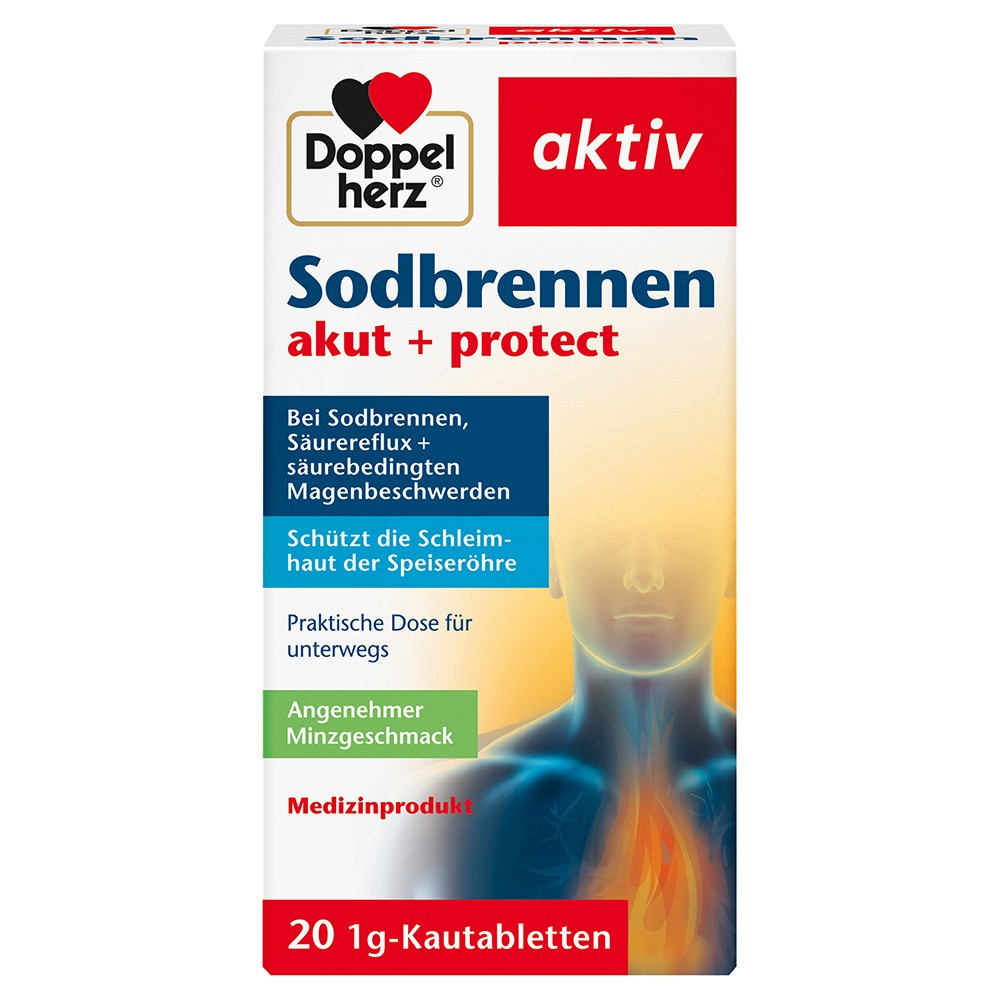 DOPPELHERZ Sodbrennen akut+protect Kautabletten - 20Stk - Magen & Verdauung