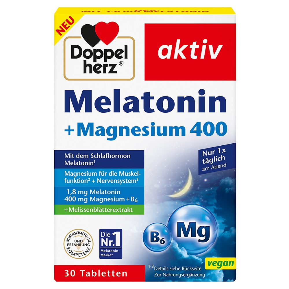 DOPPELHERZ Melatonin+Magnesium 400 Tabletten - 30Stk - Gedächtnis, Nerven & Beruhigung