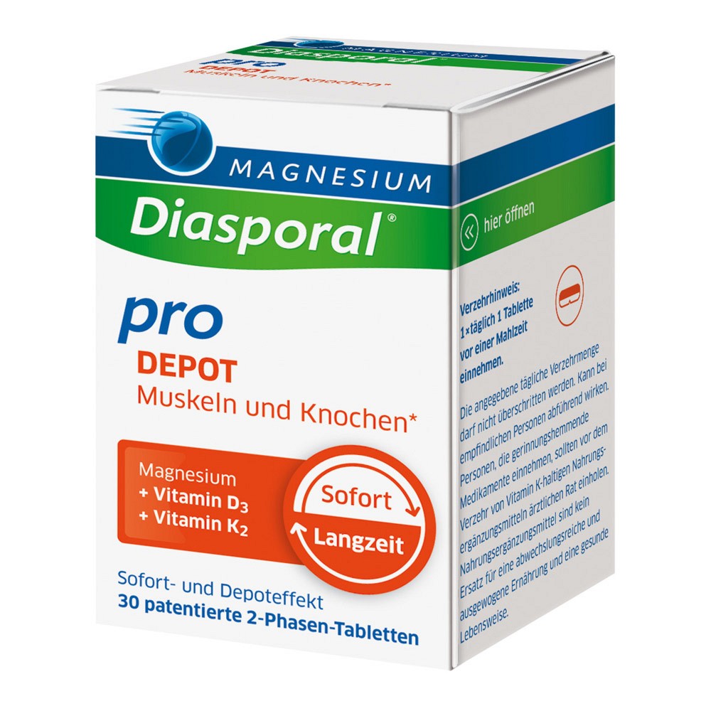 MAGNESIUM DIASPORAL pro+D3+K2 DEPOT Muskel+Kno.Tab - 30Stk - Für Haut, Haare & Knochen