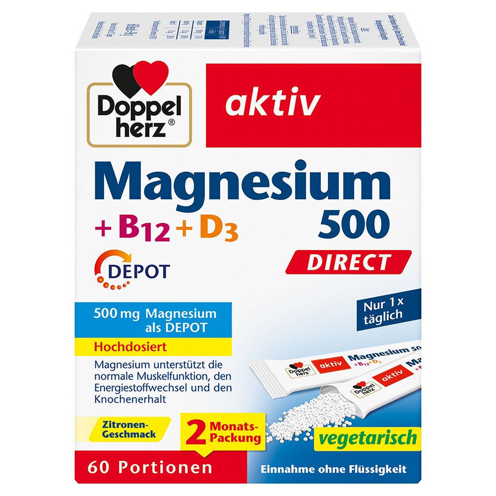 DOPPELHERZ Magnesium 500+B12+D3 Depot DIRECT Pell. - 60Stk
