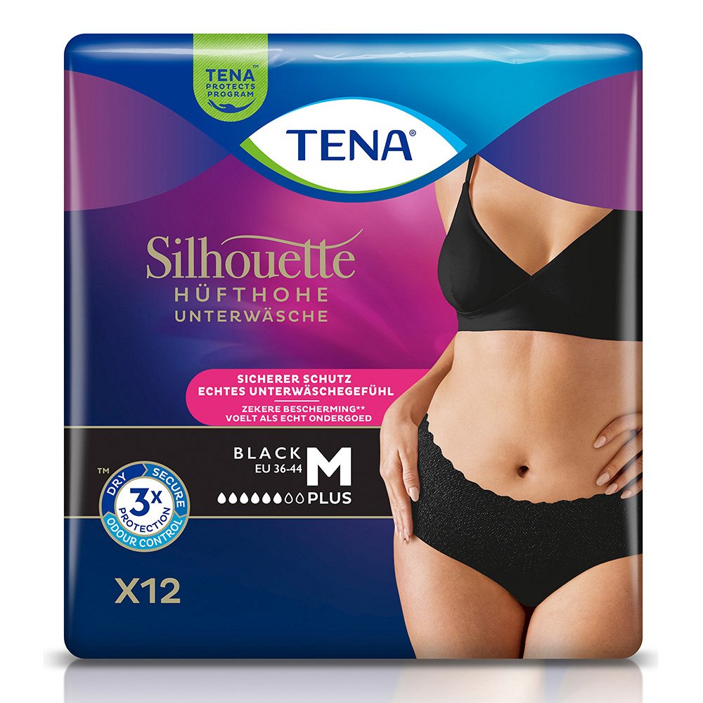 TENA SILHOUETTE plus M black Inkontinenz Pants - 12Stk