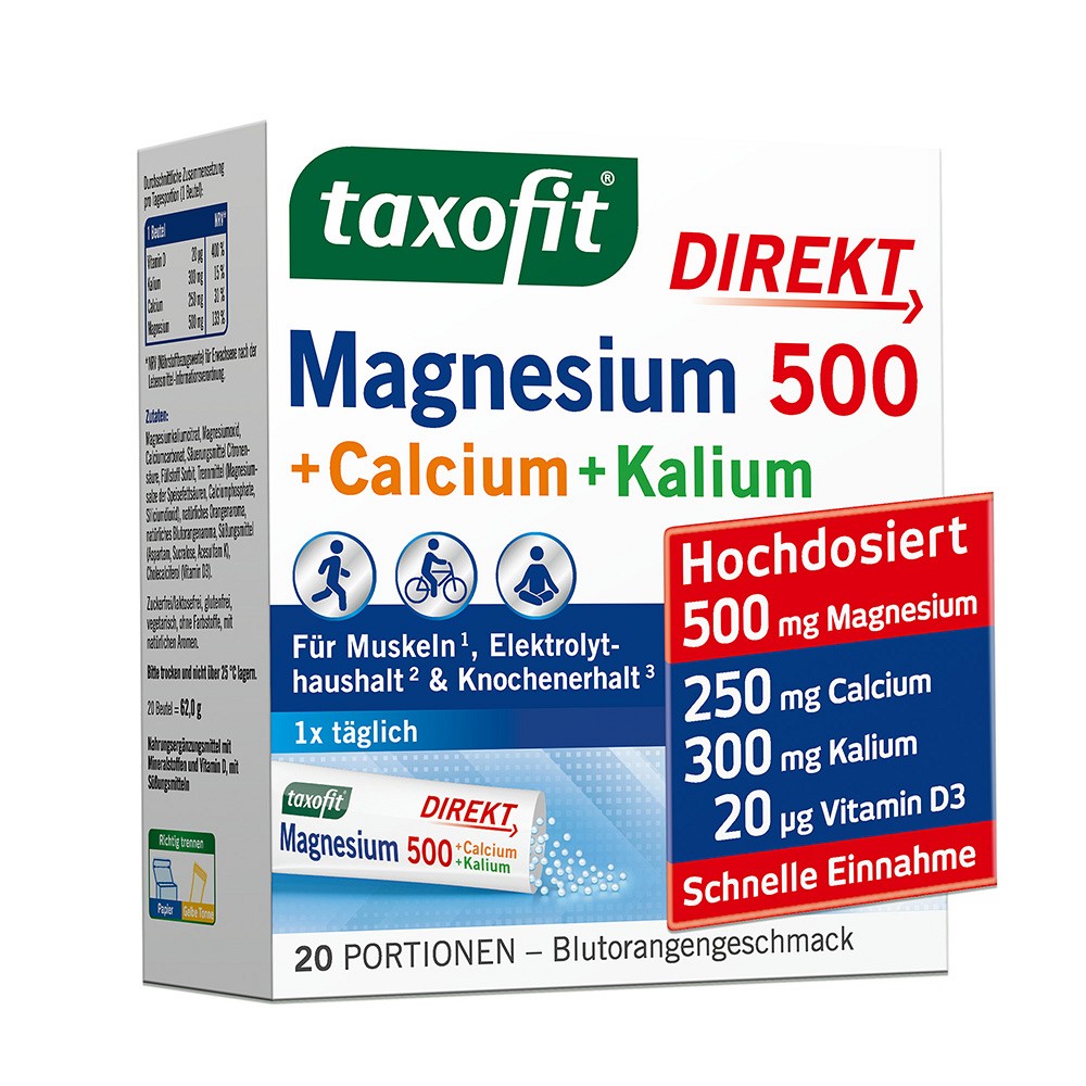 TAXOFIT Magnesium 500+Calcium+Kalium Direkt Gran. - 20Stk