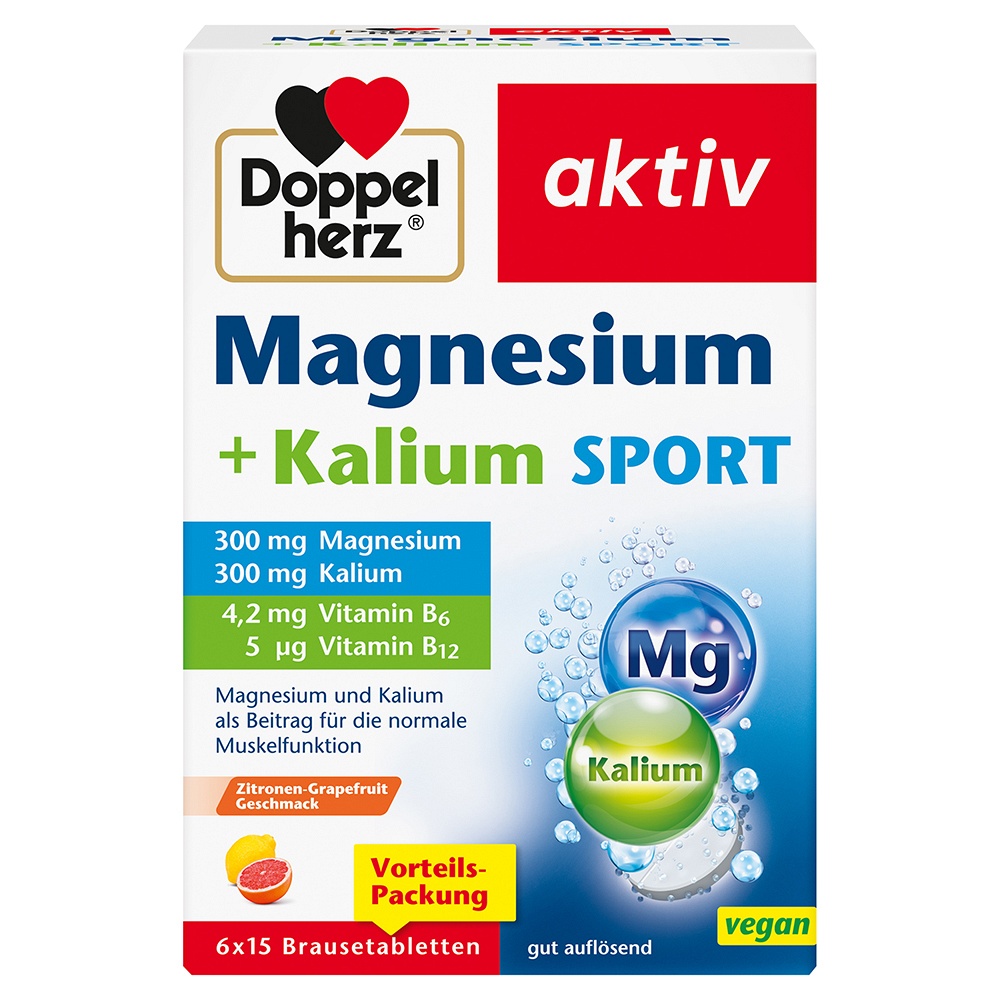 DOPPELHERZ Magnesium+Kalium Sport Brausetabletten - 6X15Stk - Muskeln, Knochen & Bewegungsapparat