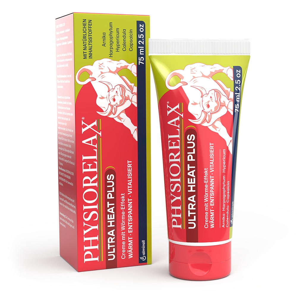 Packshot und Verpackung Physiorelax ULTRA HEAT PLUS Creme 75 Milliliter