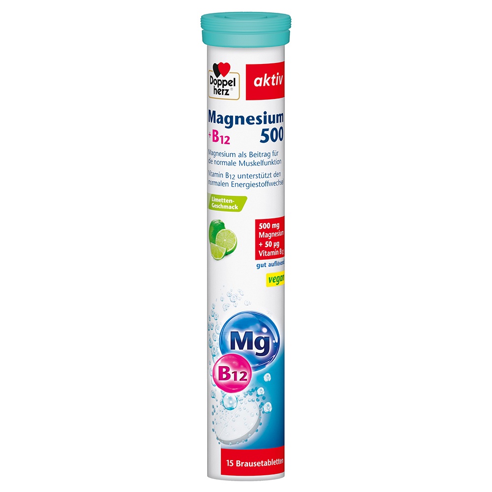 DOPPELHERZ Magnesium 500+B12 Brausetabletten - 15Stk - Muskeln, Knochen & Bewegungsapparat