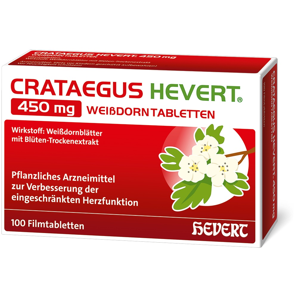 CRATAEGUS HEVERT 450 mg Weißdorntabletten - 100Stk - Stärkung für das Herz