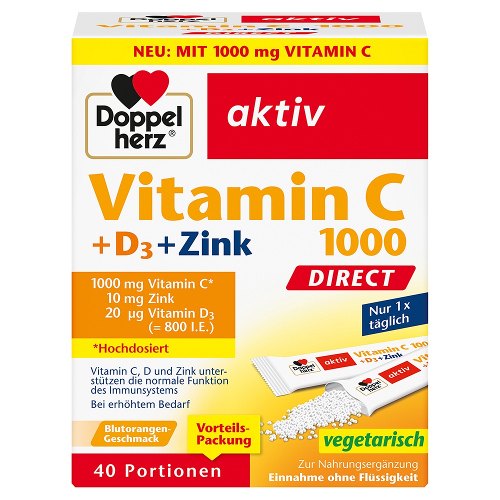 DOPPELHERZ Vitamin C 1000+D3+Zink DIRECT Pellets - 40Stk - Immunsystem & Zellschutz