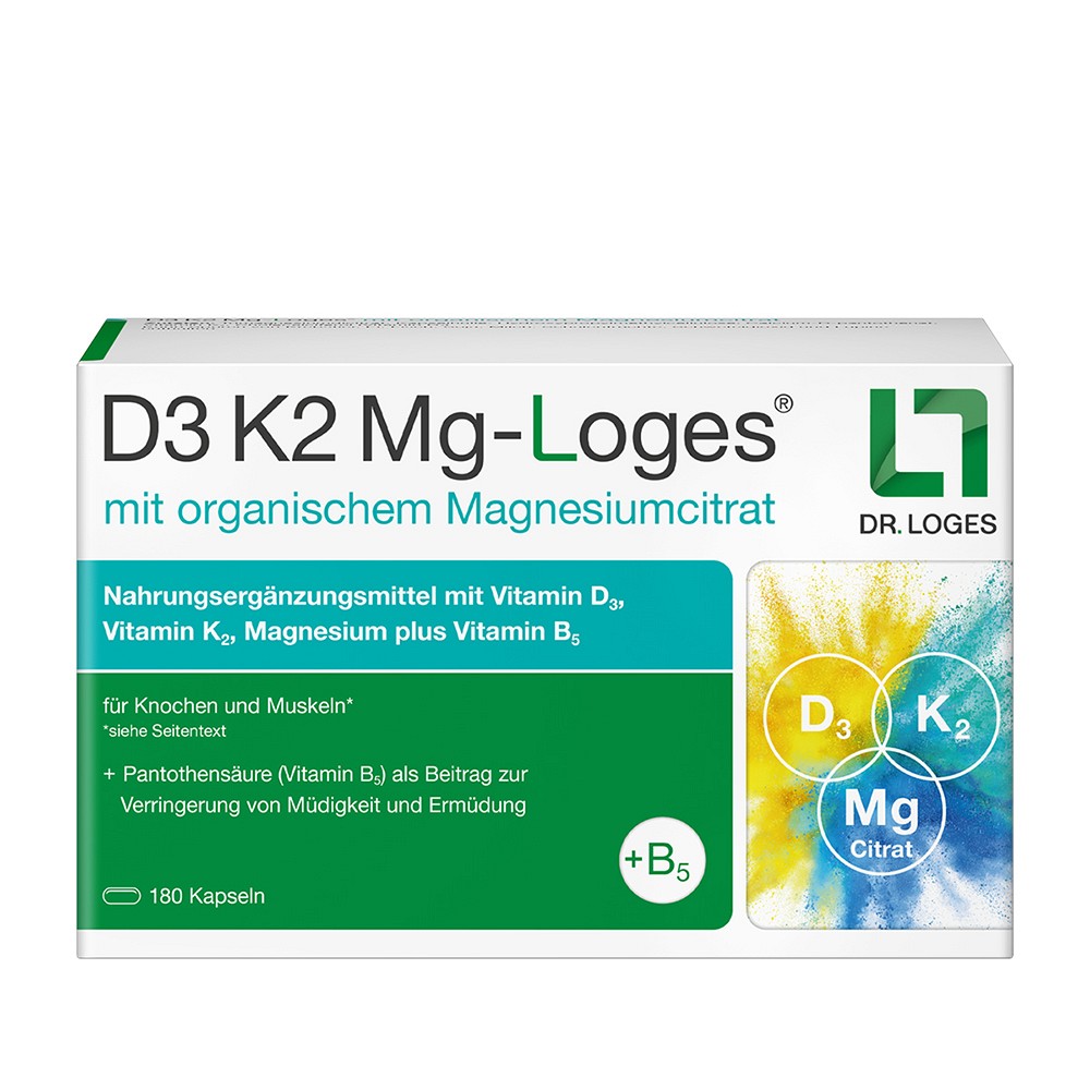 D3 K2 Mg-Loges Kapseln - 180Stk - Für Haut, Haare & Knochen