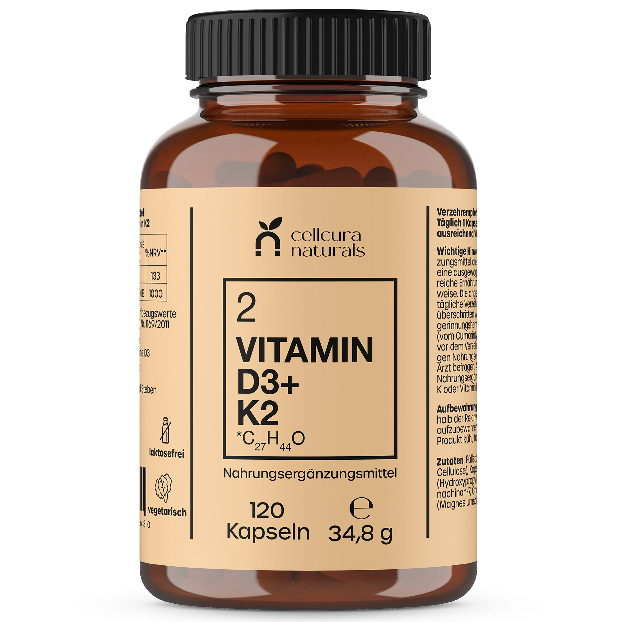 CELLCURA Naturals Vitamin D3+K2 MK7 Kapseln - 120Stk - Mikronährstoffe