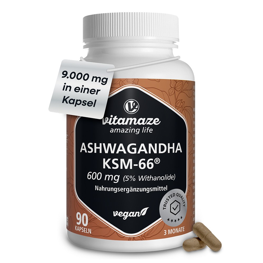 ASHWAGANDHA KSM-66 600mg Extrakt hochdos.veg.Kaps. - 90Stk - Gedächtnis & Konzentration