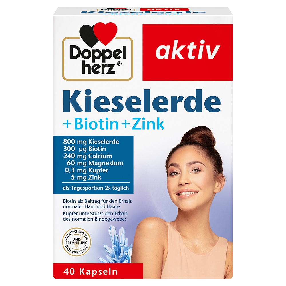 DOPPELHERZ Kieselerde+Biotin+Zink Kapseln - 40Stk - Für Haut, Haare & Knochen