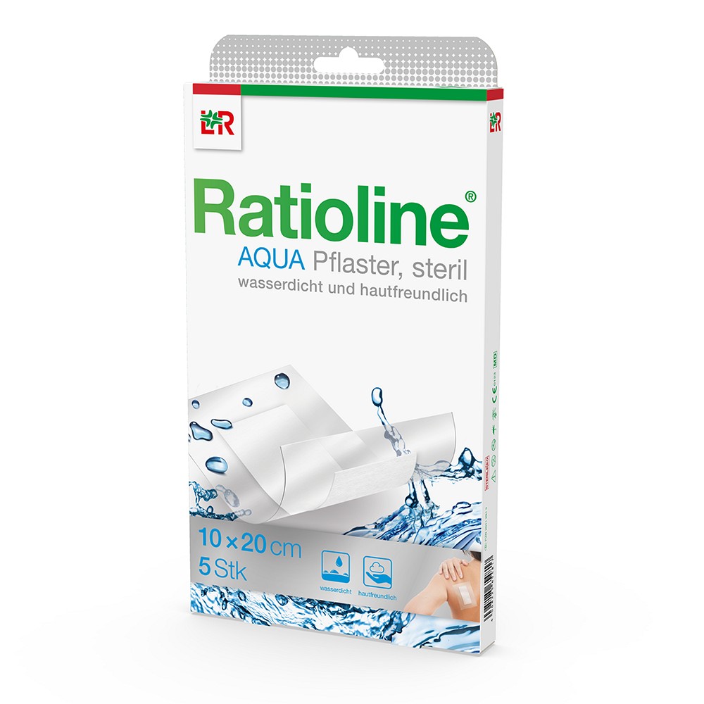 RATIOLINE aqua Pflaster 10x20 cm steril transp. - 5Stk
