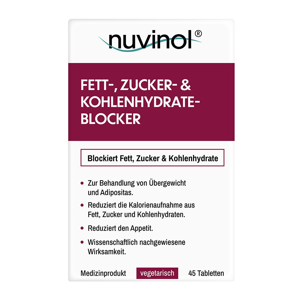NUVINOL Fett- & Zucker- & Kohlenhydrateblock.Tabl. - 45Stk - R(h)ein Nutrition