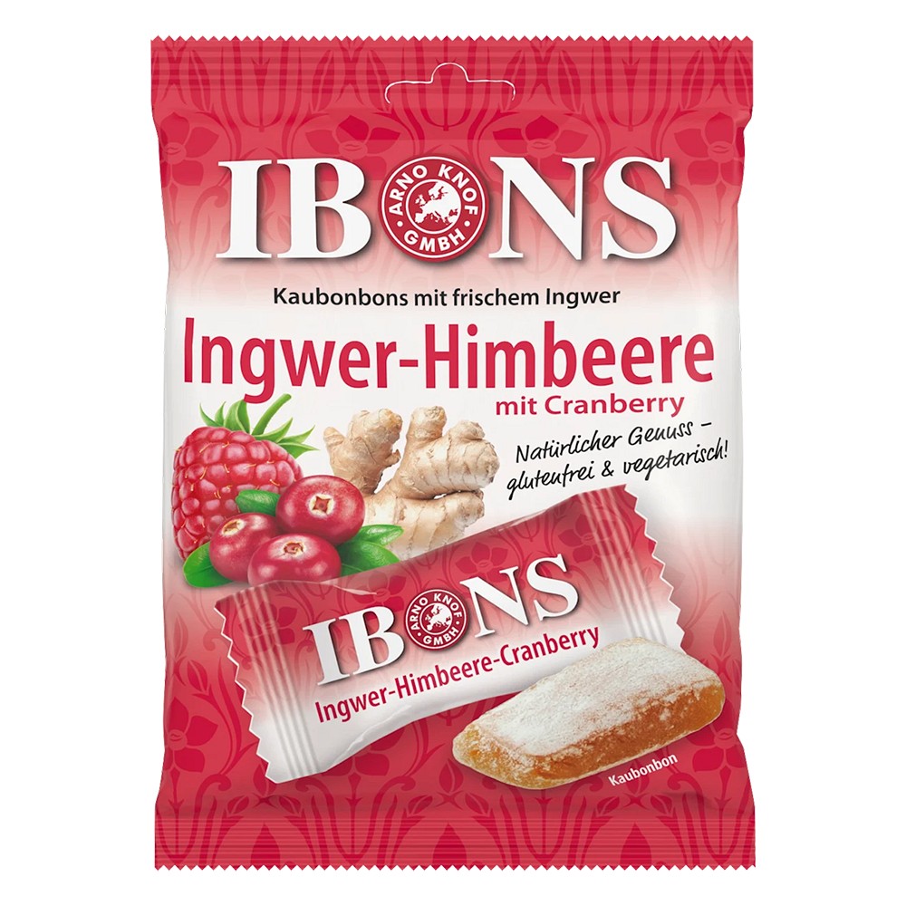 IBONS Ingwer Himbeere mit Cranberry Kaubonbons - 92g