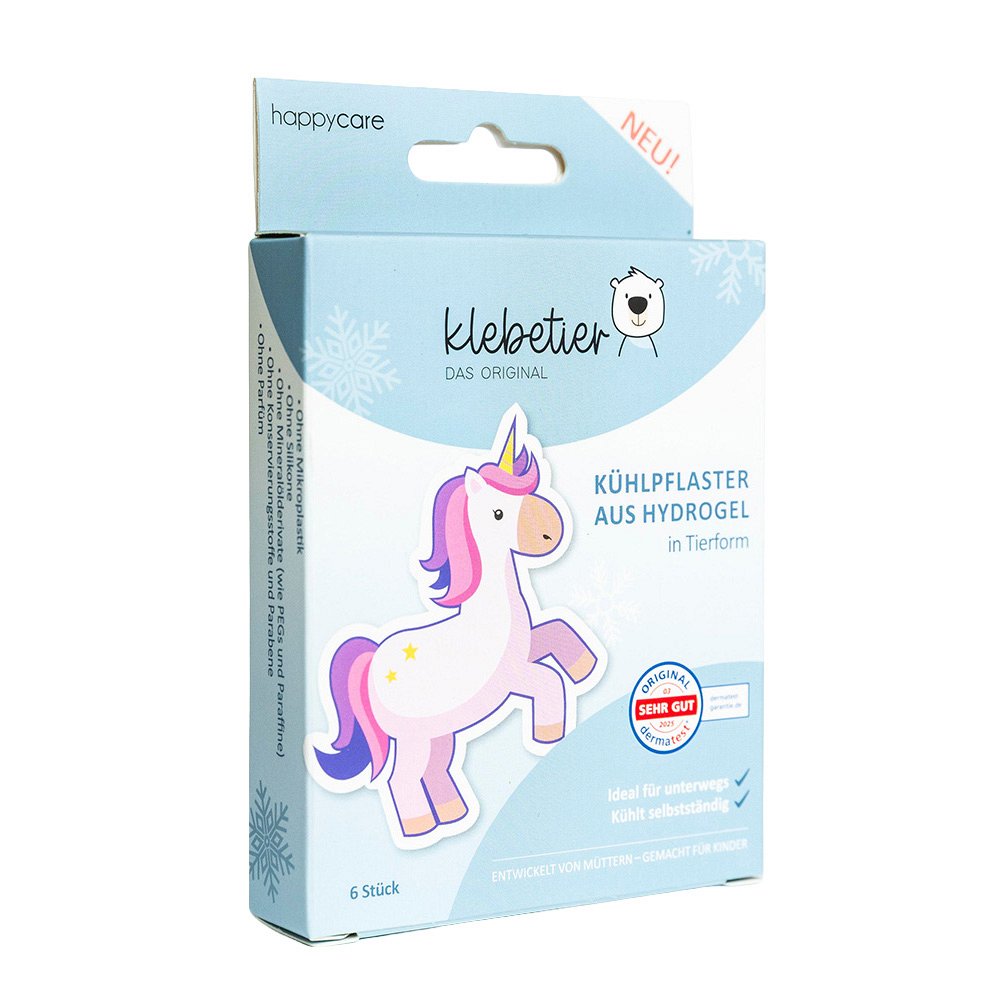 KLEBETIER Kühlpflaster aus Hydrogel Einhorn - 6Stk