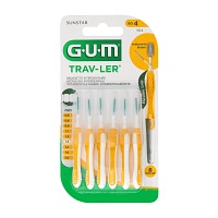 GUM TRAV-LER 1,3mm Tanne gelb Interdental+6Kappen - 6Stk - Interdentalreinigung