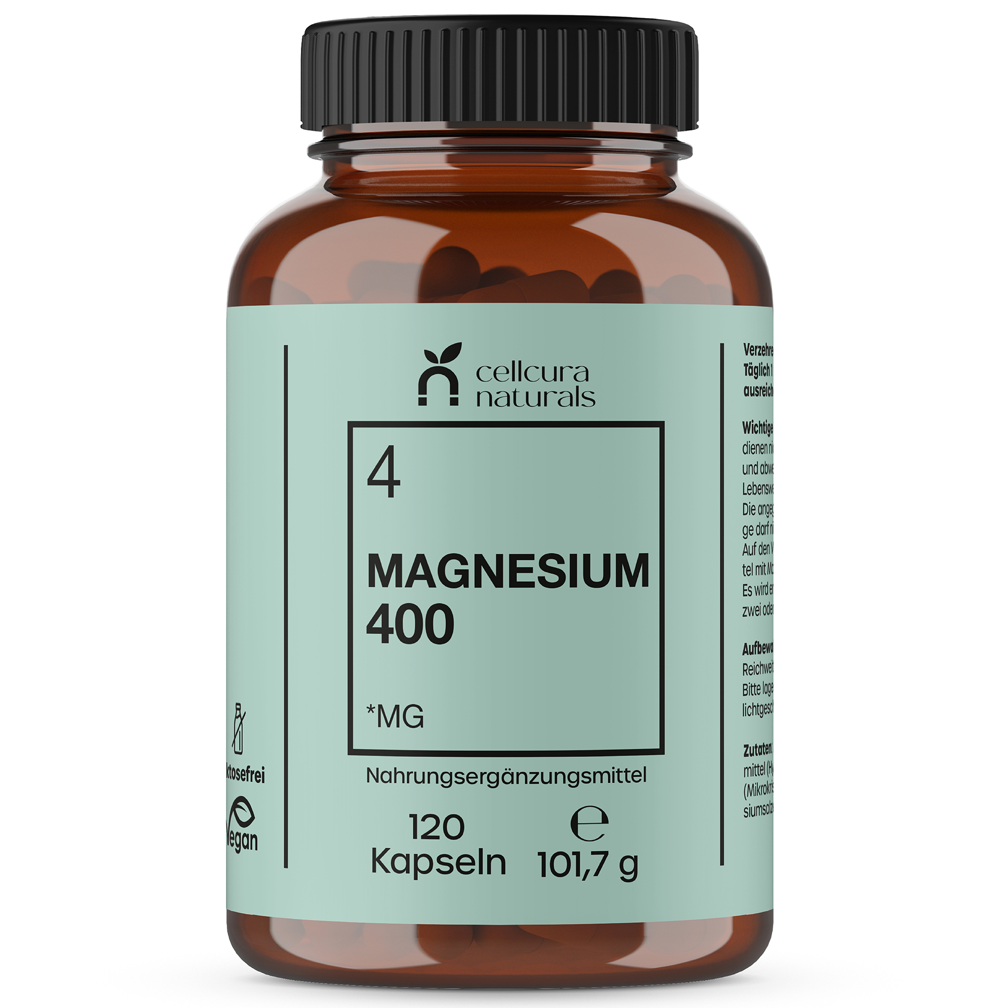 cellcura naturals Magnesium 400 hochdosierte 4-Monats-Packung VEGAN