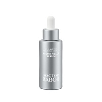 Eine Glasflasche mit einem aufgesetzten Dosierpumpkopf und einer minimalistischen Produktaufschrift.